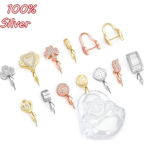 S925 Sterling Silver Pendant Buckle Jade Clip Buckle Inlaid Zircon Buckle DIY Jade Buckle Jewelry Making Accessories Wholesale