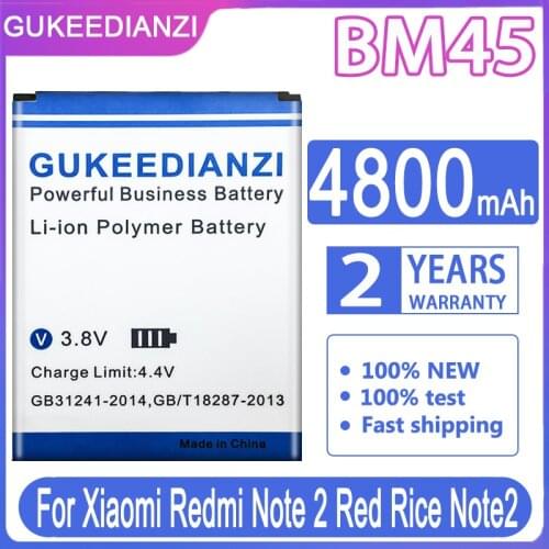 GUKEEDIANZI BM45 4800mAh Replacement Battery For Xiaomi Redmi Note 2 Red Rice Note2 Rechargeable Lithium Polymer Bateria
