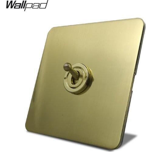 Wallpad Satin Gold H6 Toggle Switch Electric Light Switch 1 Gang 1 Way or 2 Way Brushed Brass Color Stainless Steel Panel