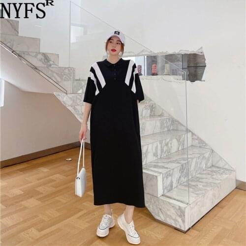 NYFS Summer Dress 2021 Korean New Loose POLO collar Woman Dress Vestidos Robe Elbise Fashion Short Sleeves Dresses