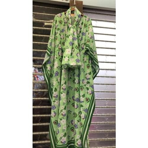 Loose Fashion Maxi Designer Womens Batwing Sleeve Flower Print Vintage Party Long Muslim Dress With Scarf