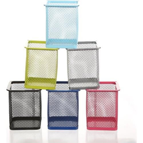 1pc 6 Color School Office Organizer Round Square Colorful Metal Hollow Ruler Gel Pen Pencil Pot Holder Desk Stationery Container