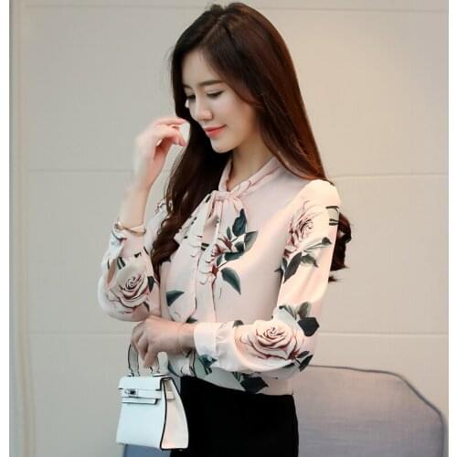 2019 de moda de nova bow chiffon camisa mulheres tops de roupas casuais