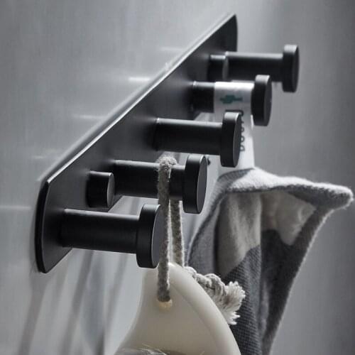 304 Stainless Steel Bathroom Accessories Towel Hooks Matte Black Bathroom Hook 5 Hooks Coat Hooks for Wall Robe Hook