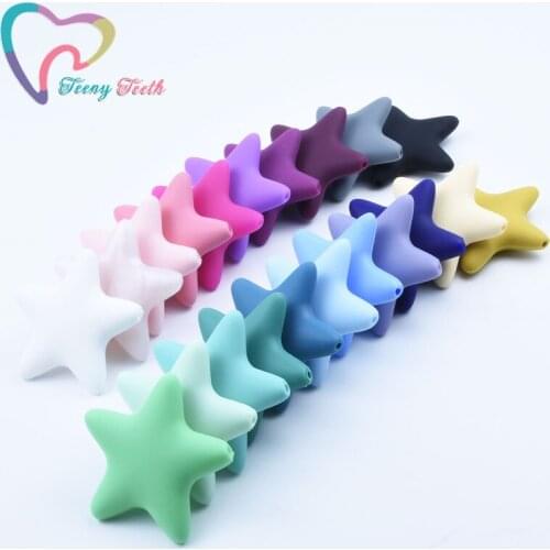 Teeny Teeth 3 PCS Silicone Teether Loose Beads Large Star (45 MM) Shape Teething Beads For Food Grade Silicone Teething Necklace