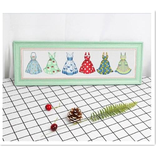 6 dresses cross stitch package women girl skirt 18ct 14ct 11ct cloth cotton silk thread embroidery DIY handmade needlework