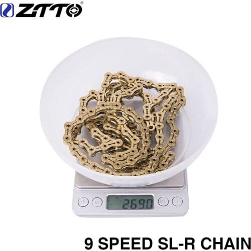 ZTTO MTB bike Road Bicycle 9 Speed Golden SLR Chains 9s 27s Bicycle Chain Ultralight Part Durable Gold for Bike Parts