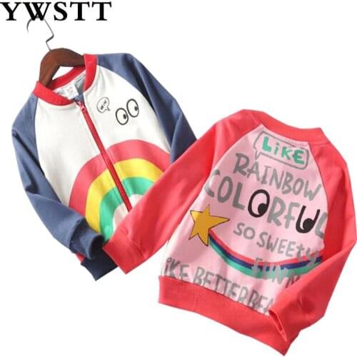 Childrens Fashion Jacket 2019 Spring Jacket For Girl Jacket Rainbow Baseball Coat Kids Smiley face Outerwear Girls Cardigan