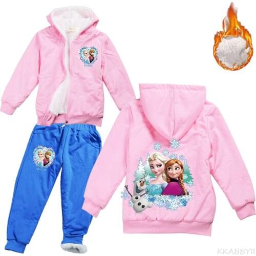 Disney Frozen Winter Boys Girls Warm Clothing Sets Hooded Coat + Pants Kids Child Clothes Suits Outfits