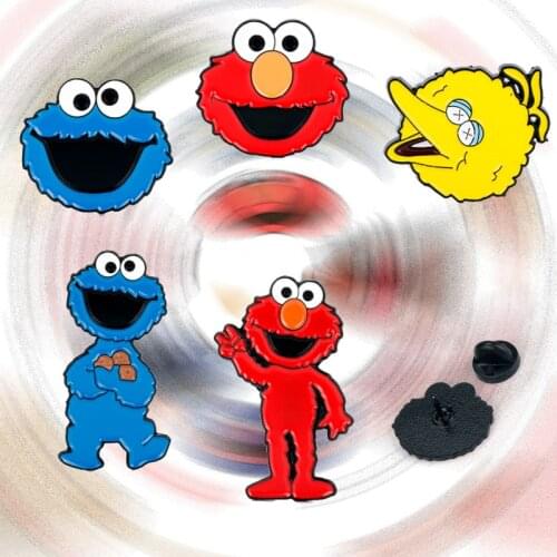 Sesame Street ELMO and COOKIE MONSTER Brooch Cartoon Enamel Pin Brooches for Women Men Children Cloth Bags Brooch Pins