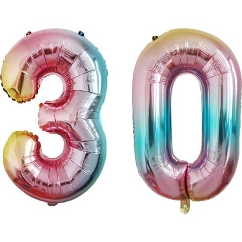 32inch 0-9 Gradient Color Digit Foil Balloons Happy Birthday Rainbow Number Ballons Figure 30 ans decoracao coroa kid toy