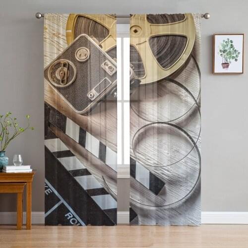 Retro Projector Film Curtains For Living Room Luxury Baby Bedroom Tulle Curtains Kitchen Study Room Modern Style Sheer Curtains