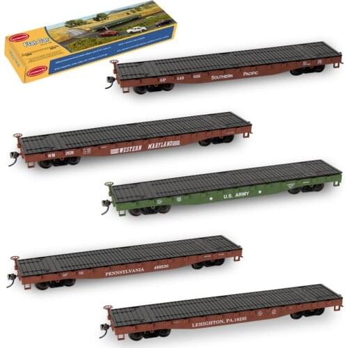 3pcs HO Scale 1:87 52' Flat Car Flatbed Transporter 52ft Model Train Container Carriage Freight Car C8741