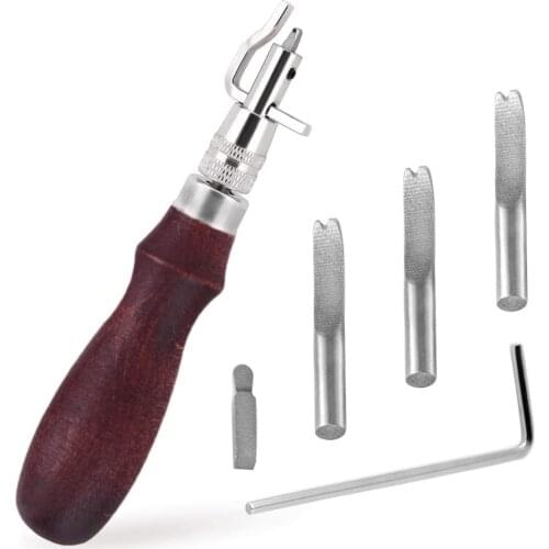 KAOBUY Red Leather Groover Tool , 7 in 1 Pro Adjustable Stitching Groover and Creasing Edge Beveler, Leathercraft Kits