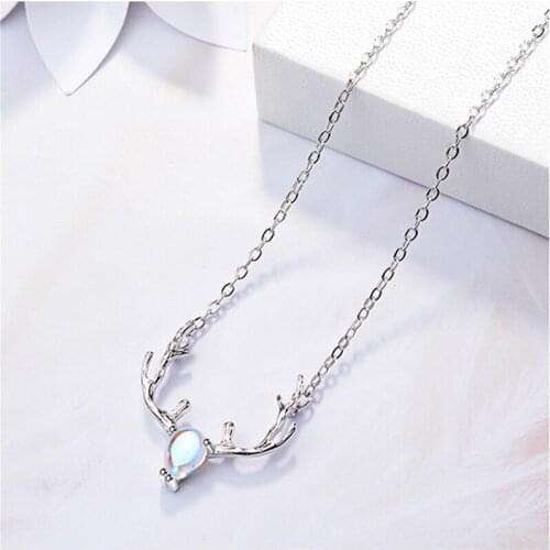 Karopel 925 Sterling Silver Hot Sale Christmas Jewelry Colorful Moonstone Elk Deer Necklace for Women Accessories Jewelry