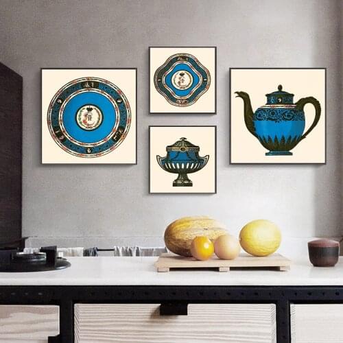 Blue European Love Tableware Art Painting Living Room Decoration Painting Wall Painting Poster Canvas Print Painting Wall Art