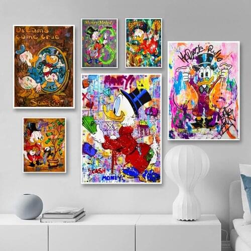 Money - Greedy Donald Duck Disney Cartoon Picture On Canvas Posters And Prints Money Treasure Graffiti Wall Art Painting Cuadros