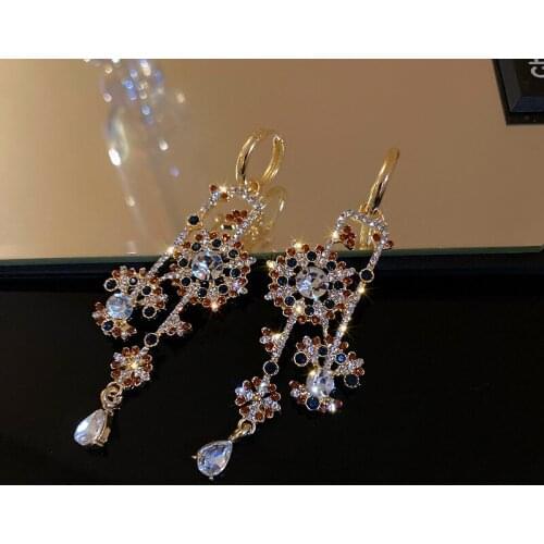 Korean Earings Crystal Pearl Tassel Earrings Geometric Pendant Bride Wedding Jewelry Gift Earrings For Women