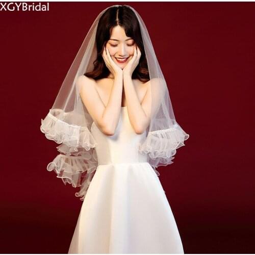 Short Ivory Wedding Veils Hippocampus Shape Travel Shot Polyester Simple Fluffy Yarn New Arrival Bridal Accessories