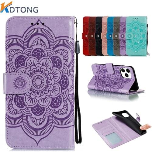 Flower Embossed Leather Case For iPhone 12 Mini 11 XS Pro Max X XR 8 7 Plus SE 2020 With Rhinestone Fashion Phone Cases Cover