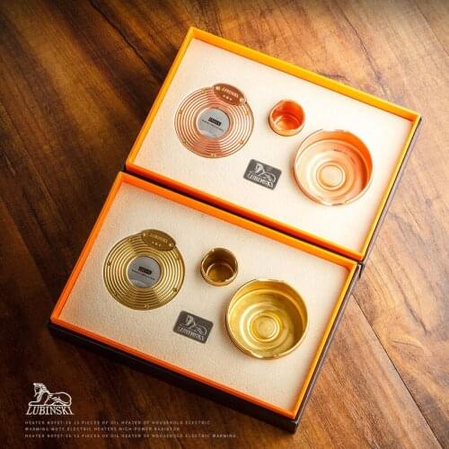 LUBINSKI Multifunctional Metal Round Gold Cigar & Cigarette Ashtray W/ Metal Cigar Sharp Cutter Cigar Holder Gift Set For COHIBA