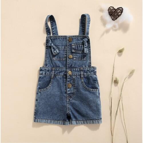 Ma&Baby 1-6Y Children Kids Girls Overalls Denim Jumpsuits Summer Clothing Square Collar Pocket Button Rompers DD43