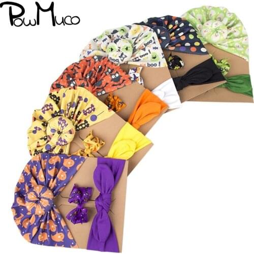 Powmuco Fashion Cartoon Print Donut Hat Hairpin and Hairband Three Piece Set Chic Ribbon Bowknot Baby Hair Clips Infant Headwear