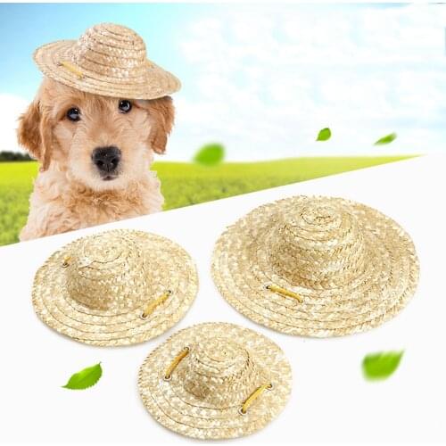 Fashion Handmade Pet Hat Dog Straw Hat Adjustable Strap Cat Beach Cap Puppy Kitten Sun Hat Woven Sombrero Cute Pet Accessories