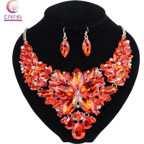 Fashion Crystal Wedding Jewelry Sets For Bride Party Costume Accessories Bridal Decorations Necklace Earring Jewelry for Women