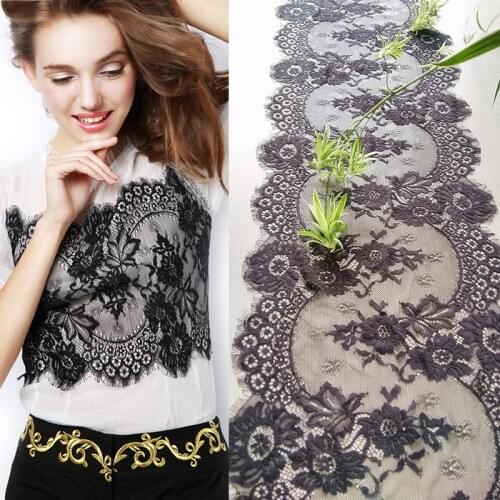 Wide 35cm Soft and fashion White Black Fabric Eyelash Lace Trim DIY garment accessories Lace Sewing Material 3Meter/lot