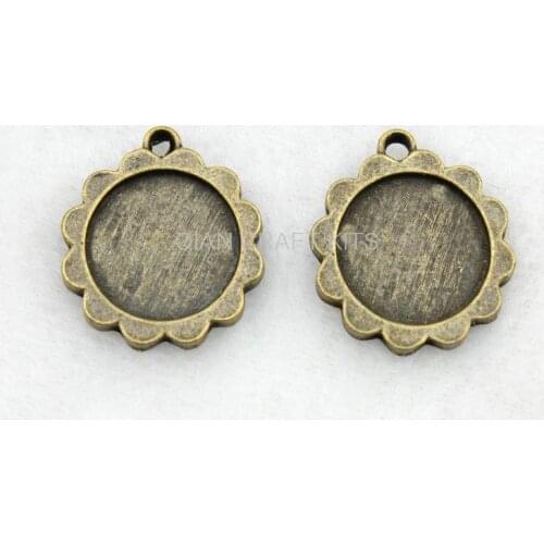 100pcs sunflower cameo base setting bezel mountings 24mm antique bronze zinc alloy jewelry accessories handicraft charm