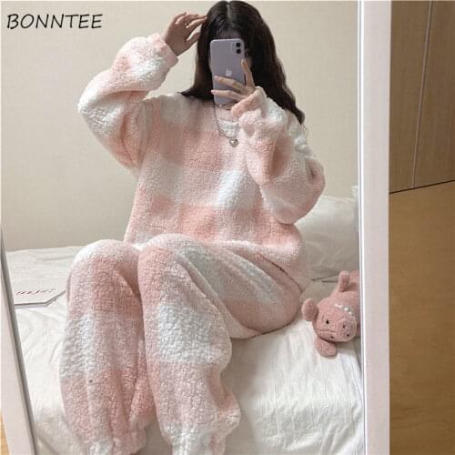 Pajama Sets Women Outfits Plus Velvet Thicker Kawaii Comfortable Two Piece Set Autumn BF Cute Ins Stylish Homewear Nighty Sweet