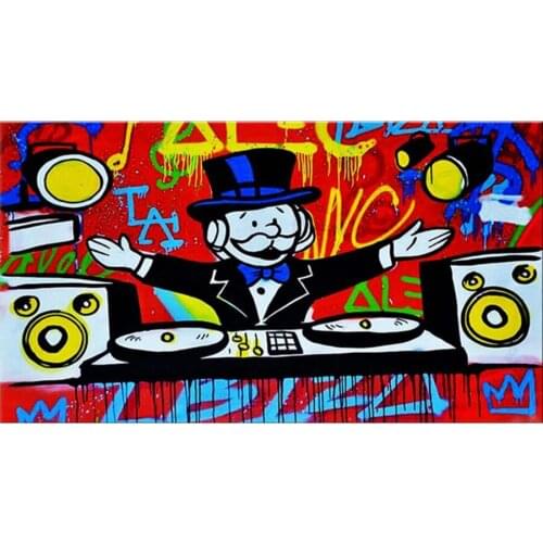 Handmade alec canvas pop art Knock on the drum Graffiti art money on canvas wall urban pictures for living room street art