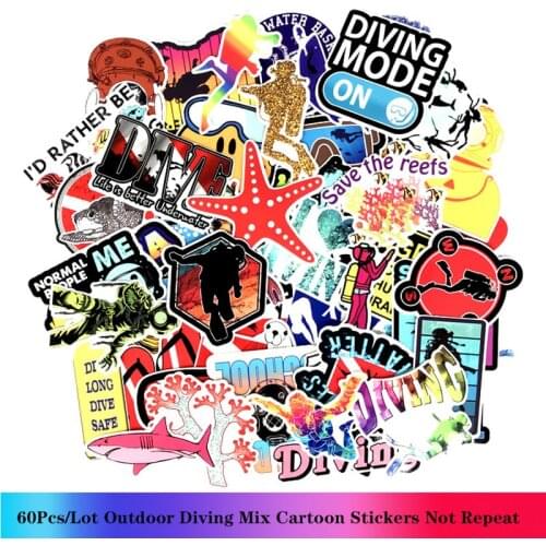 TD ZW 60 Pcs Outdoor Stickers Pack Diving Oxygen VSCO Stickers For Luggage Skateboard Car Computer PVC Waterproof Decal Sticker