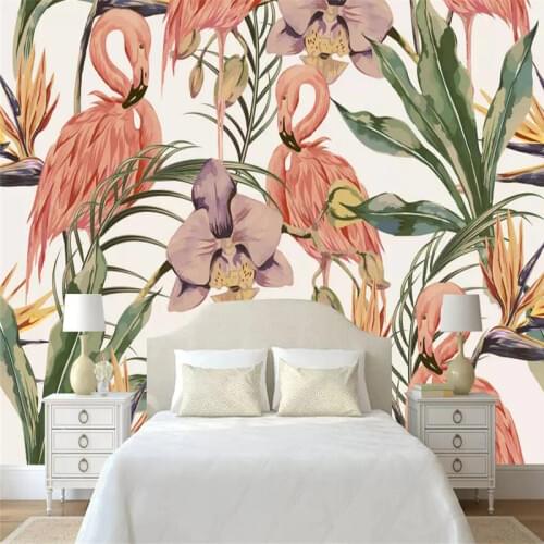 Tropical Rainforest Flamingo Background Wall Professional Fabrication Mural Factory Wholesale Wallpaper Mural Poster Photo Wall