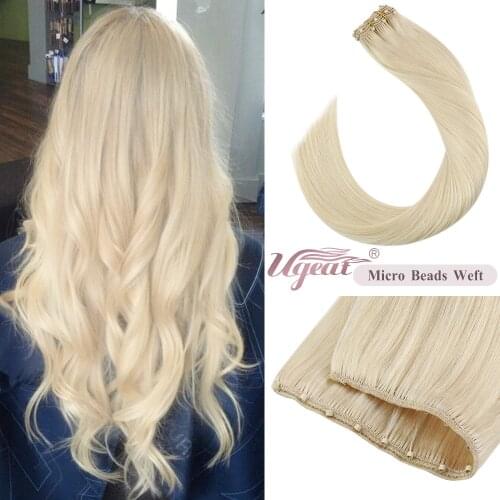Ugeat Micro Bead Weft Human Hair Extensions Highlight Blonde Color Hair 10" Width 14-24" Machine Remy Straight Hair 50g/pack