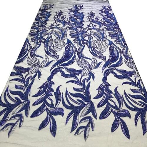 Silver/Champagne/Blue/Pink/Purple/Rose Gold Gorgeous African Net Wedding Tulle Floral Heavy Beaded Lace Fabric for Evening Dress