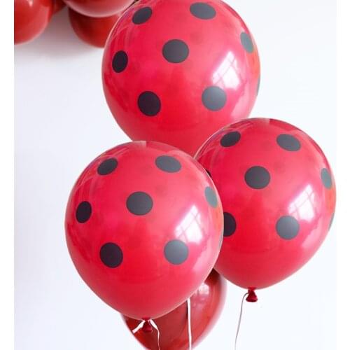 12pcs /lots Ladybug Black Red White Spot Latex Balloon Polka dot Wave point globos Birthday Party Decor Supplies