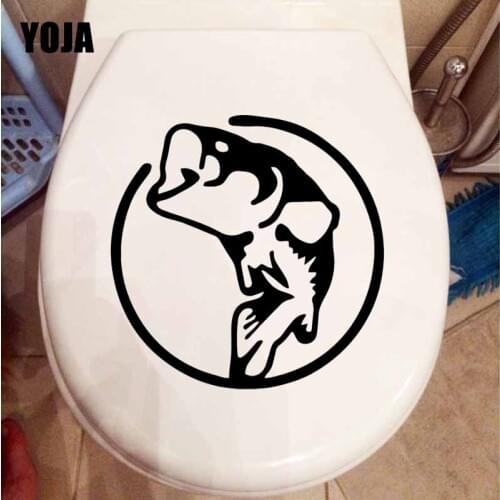 YOJA 22.8X22.8CM Jumping Bass Fish Interesting Cartoon Wall Decal Home Decor Toilet Seat Sticker T5-0320