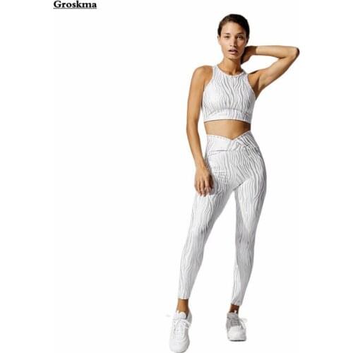 High Waist Leggings+Sexy Bra Women Yoga Two Piece Set Zebra-Stripe Fitness Gym Suits Sports Running Pants Roupas Femininas