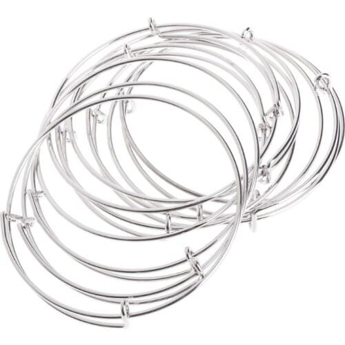 10 Pcs Womens Silvery Adjustable Expandable Bangle Wire Wrapped Wrist Bracelet
