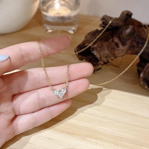 SIPENGJEL New Trendy Cubic Zircon Love Heart Small Pendant Necklace Summer Gold Chain Necklace For Women Simple Jewelry Gifts