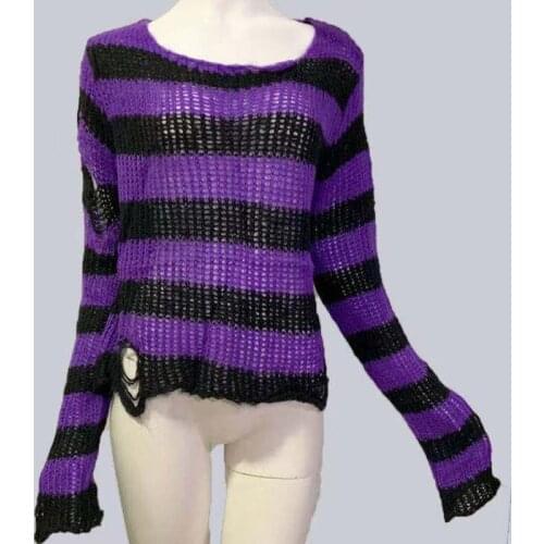 2021 Spring Autumn Women Fashion Sweater Dress Stylish Striped Hole Hollow Out Knitted Pullover Chic Casual Oversize Knitwear