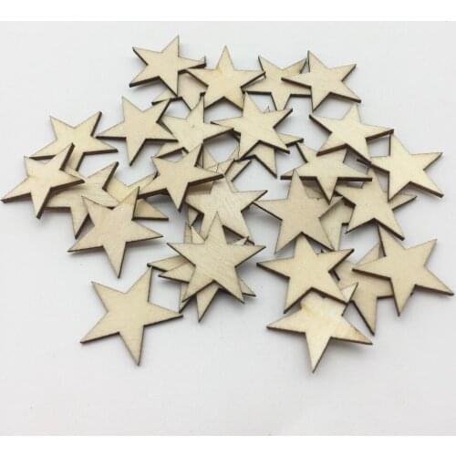 100pcs 25mm Natural Stars Wood Chips Slices Embellishments Crafts For Wedding Christmas Party Ornaments Table Decorations