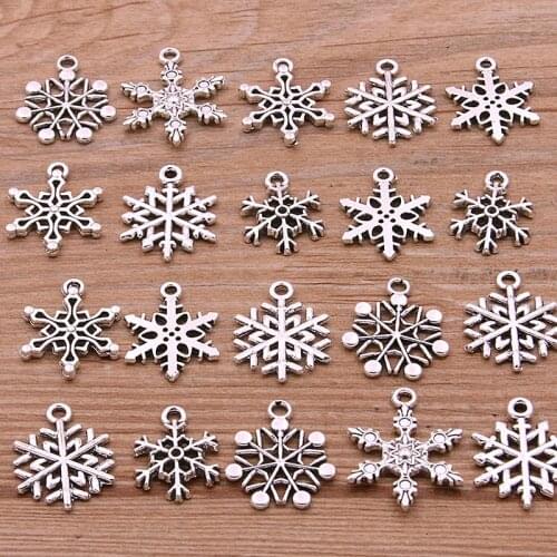 20Pcs 7 Styles New Product Metal Zinc Alloy Mix Sizes Snowflakes Charms Fit Jewelry Christmas Pendant Makings DIY Handmade Craft