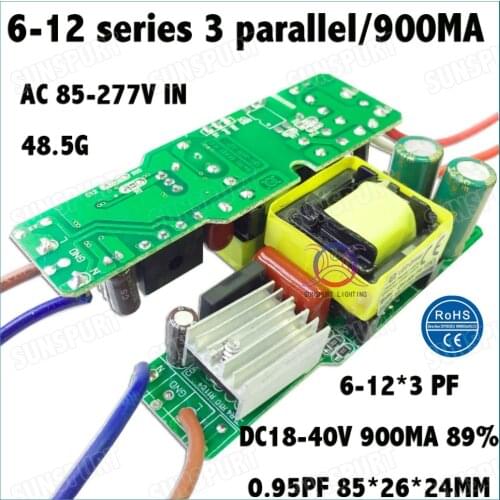 5 Pcs Isolation 36W AC85-277V LED Driver 6-12x3 900mA DC18-40V PF LED Power Supply Constant Current LED Bulb Lamp Free Shipping