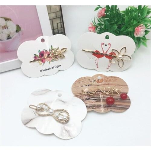 50pcs 6.5x9cm kraft paper printed flamingo/marble/flower pattern jewelry display hairpin/bracelet/brooch price card