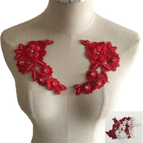 Polyester Collar Three-dimensional Flower Embroidery Lace Sewing DIY Rhinestone Fabric Dress Accessories 6Pcs/pack
