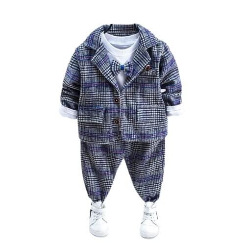 Children Clothes Sets Spring Autumn Baby Boys Clothing Kids Gentleman Cotton Coat T-Shirt Pants 3Pcs/sets Toddler Casual Costume