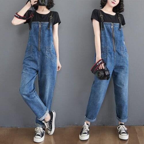 Denim Bib Pants Casual Loose Korean Clothing 2021 Spring Autumn Fashion Suspender Plus Size Blue Jean Jumpsuit For Women ZH1429